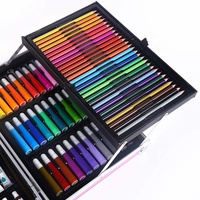 Samtoy 145 pièces Pinceaux et stylos aquarelle pour filles, cadeau d'anniversaire pour enfants, boîte en bois rose, ensemble de peinture colorée, de dessin et d'esquisse