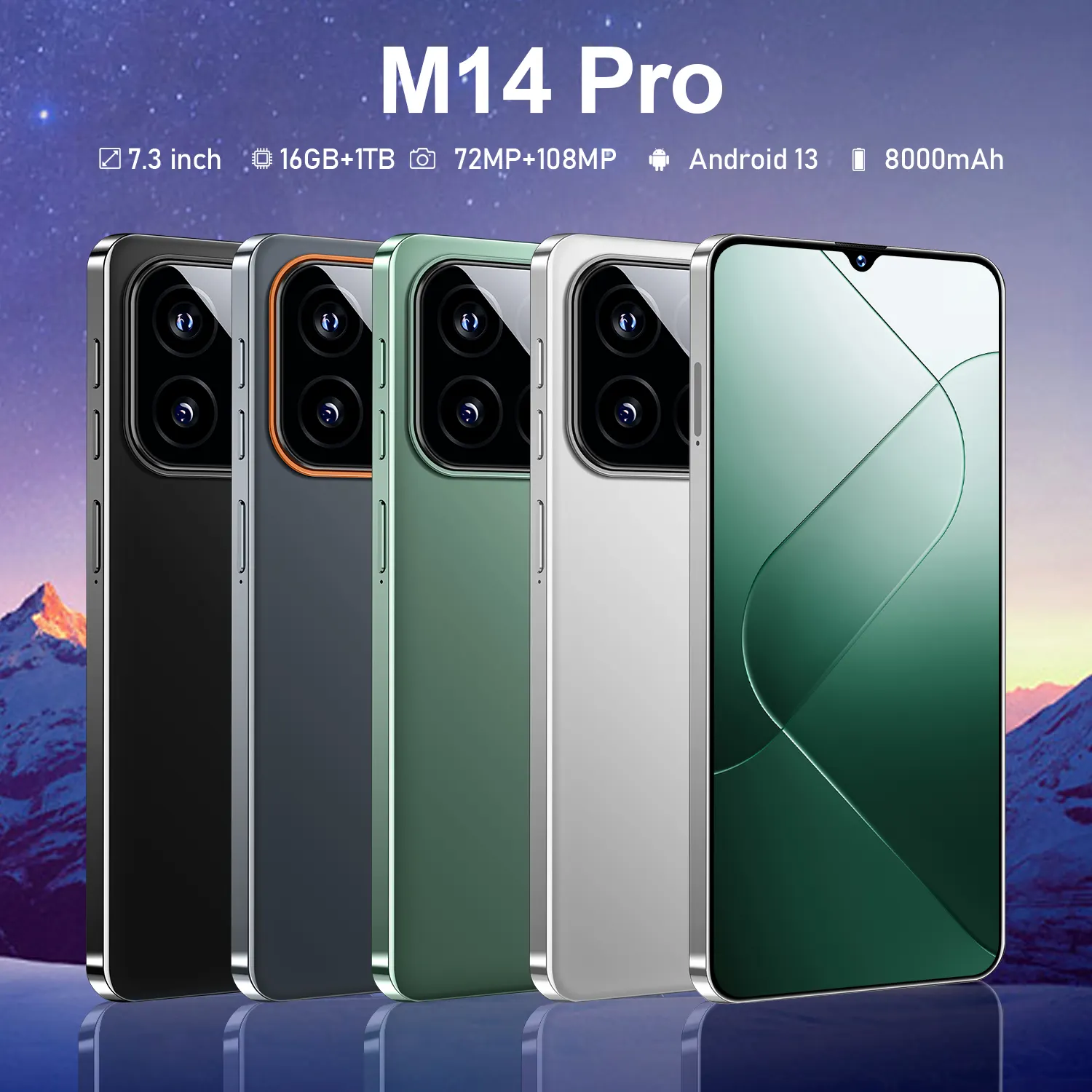 M14 Pro ponsel android tecno 16GB + 1TB, ponsel octa core android layar Drop 7.2 inci harga bagus