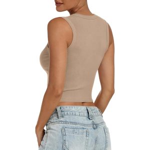 FOXA Débardeur court côtelé pour femme, col montant, sans manches, coupe ajustée, décontracté, basique, vêtements de sport, été 2026 - Product Image 3