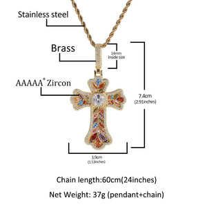 Collar con Colgante de Cruz de Zirconia Arcoíris en Forma de Espiga de Trigo, Joyería Hip Hop de Diseño Nuevo y Personalizado para Hombres y Mujeres - Product Image 2