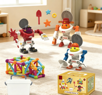Robot de Construction Magnétique Transformable Édition Deluxe 142 Pièces DIY STEM pour Enfants – Jouet Éducatif pour la Maternelle et la Maison – Vente Flash