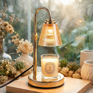 Lampe <span class=keywords><strong>chauffe</strong></span>-<span class=keywords><strong>cire</strong></span> à abat-jour en verre texturé, <span class=keywords><strong>chauffe</strong></span>-bougie en métal durable avec minuterie d'arrêt automatique et réglage de la luminosité, lampe décorative aromatique pour la maison - Product Image 1