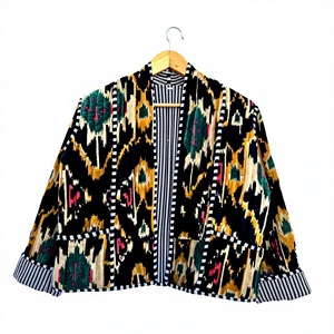 Geometric Printed Blazer <b>Women</b> <b>Shawl</b> Collar Full Sleeve Autumn Outerwear Contrast Color Woven Polyester Jacket gift for her - Product Image 1