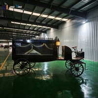 Cercueil électrique élégant noir à double essieu, moderne, avec grandes fenêtres en verre et rideaux d'intimité personnalisés