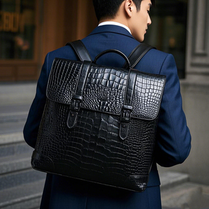 На заказ из натуральной коровьей кожи с узором из крокодиловой кожи, модная черная мужская деловая дорожная сумка для ноутбука, рюкзаки для работы - Product Image 4