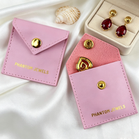Pochette de luxe rose en cuir PU avec fermeture à pression pour bijoux fins, personnalisable avec logo imprimé, pour boucles d'oreilles, bagues, colliers et rangement de cadeaux