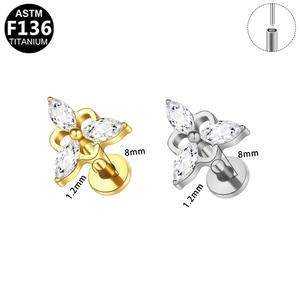 Bijoux de corps en titane sans filetage de qualité implant F136, boucles d'oreilles papillon à dos plat en titane doré, <span class=keywords><strong>labret</strong></span> en titane - Product Image 6