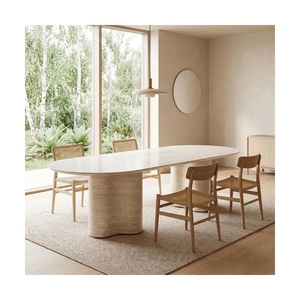 Modern Streamline Natural Marble <b>Table</b> Flat Overall Design Household <b>Dining</b> Room Interior - Product Image 3