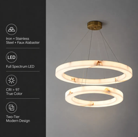 Lustre LED moderne à spectre complet CRI 97, suspension annulaire à deux niveaux, luminaire de plafond en faux albâtre pour salon et hôtel