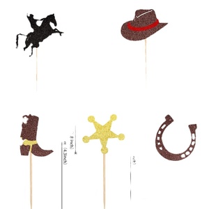 DAMAI Cowboy Cupcake Toppers paillettes <span class=keywords><strong>cheval</strong></span> chapeaux bottes Cupcake pics <span class=keywords><strong>thème</strong></span> occidental bébé douche fête d'anniversaire <span class=keywords><strong>gâteau</strong></span> décor fournitures - Product Image 5