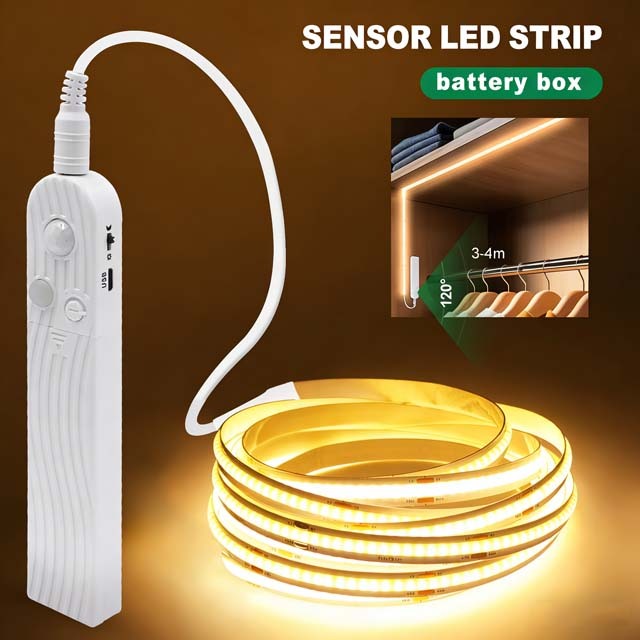 COB Led Strip 5V3 mm with Motion Sensor Battery Powered 320LEDs/M Led Induction Night Light Warm White Red Ice Blue Green Yellow