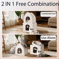Maison pour chat d'intérieur en feutre multi-chats, lit pour animaux de compagnie de style moderne, lit-caverne pour chat à deux niveaux fermé.