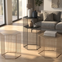Table d'appoint hexagonale en métal avec structure géométrique en fil métallique, petite table d'appoint moderne pour canapé, table de chevet, support pour plantes pour salon