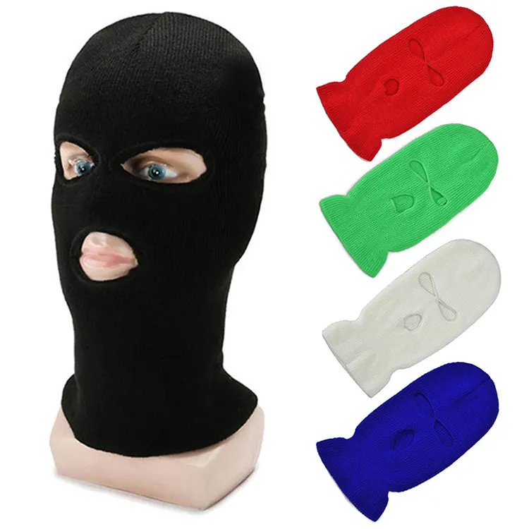 Großhandel Custom Made Knitted Herren Mütze Hut Adult 3 Loch Voll gesicht Sturmhaube Designer Ski maske