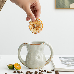 Creative Dual Handle Mug Retro Ceramic Coffee Cup Ceramic Latte Art Cup - Product Image 2