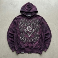 Sweat-shirt à capuche violet délavé pour homme DiZNEW, motif crête gothique, coupe oversize, ourlets bruts, streetwear, logo personnalisé OEM ODM