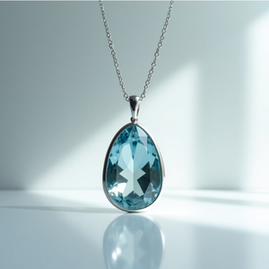 จี้อัญมณีสีฟ้าขนาดใหญ่สร้อยเงินสร้อยคอเครื่องประดับที่ดีพลอยสีฟ้าตัวหนาประจำเดือนมีนาคมการออกแบบที่มีคุณภาพสูง - Product Image 4