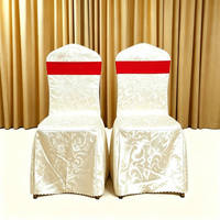Housses de chaise jacquard personnalisées avec ceinture décorative, nappes rondes, housses de chaise de banquet, jupes de table pour mariage et hôtel