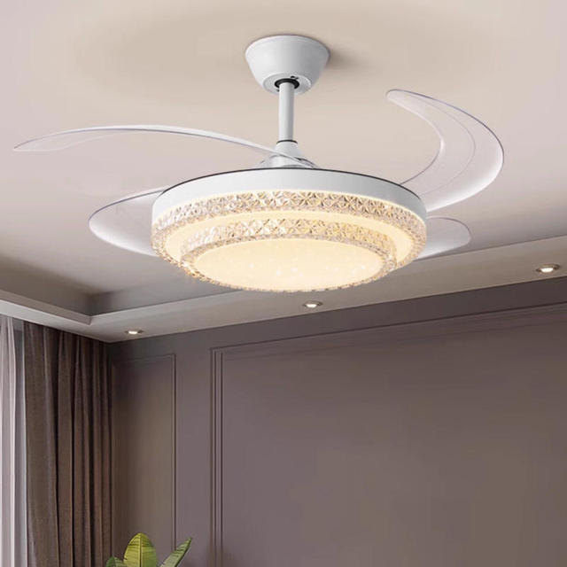 Factory Price for Modern Minimalist PC Curved Round LED Semi-Flush Mount Ceiling Fan Light for Living Room
