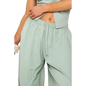 Pantalones de Algodón con Cordón Ajustable de Estilo Casual de Alta Calidad OEM para Mujer, Pantalones Anchos de Popelina - Product Image 4