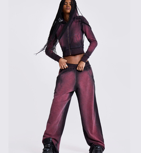 Tùy Chỉnh Mặt Trời Faded Axit Rửa Công Nghệ Terry Crop Áo Và Sweatpants Sweatsuits Tracksuits Chà Bộ Chạy Bộ Chạy Bộ Phù Hợp Với - Product Image 1