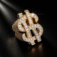 Bague Hip Hop en laiton incrustée de zircons, motif dollar creux, style mode