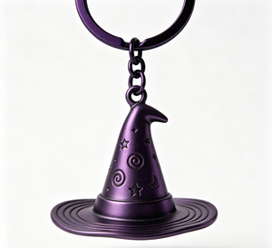 Purple Metal Witch Hat Key Chain Engraved Pendant <b>Keyring</b> Halloween Gift Accessory - Product Image 3