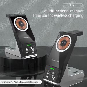 15W Fast Charger Multifunctional for 2025 With Clock 6 in 1 Wireless <b>Stand</b> <b>Phone</b> <b>Holder</b> Folding Design Desktop - Product Image 5