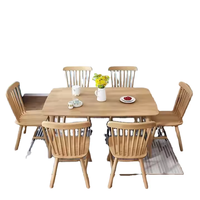 Ensemble de table à manger rectangulaire en bois massif moderne avec design écologique, options 4/6/8 places pour cuisines et salles à manger extérieures