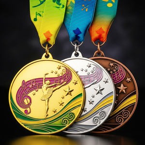 Médailles de compétition de danse personnalisées Or Argent Bronze <span class=keywords><strong>Trio</strong></span> avec strass Design étoile de gymnastique 3D - Product Image 2