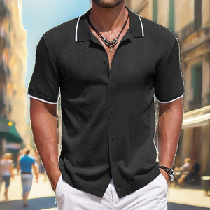 Camisa de Verano para Hombre con Cordones, Manga Corta, Bloques de Color, Malla Transparente, Transpirable, Estilo Europeo, Botones, Bolsillo Bordado, ODM - Product Image 2