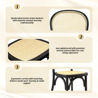 Chaise de restaurant en bois massif, finition noire, assise en rotin tressé, dossier en cannage, chaise de banquet moderne pour hôtel, restaurant, café, complexe hôtelier