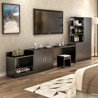 Ensemble complet moderne de meubles en bois massif pour chambre d'hôtel : meuble TV, armoire et commode, idéal pour dortoir et appartement
