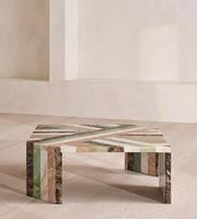 Table basse en marbre massif sur mesure, table centrale carrée artisanale à rayures multi-pierres pour salon de luxe
