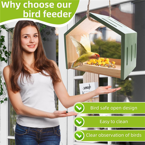 Comedero de Pájaros de Madera Premium para Exteriores, Casa para Pájaros Silvestres Colgante con Circulación de Aire para Jardín, Patio o Ventana - Product Image 6