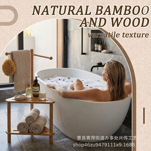 Wooden Bathroom Stool Multi Tiered <b>Shower</b> Seat With Towel <b>Rack</b> For Corner <b>Storage</b> - Product Image 3