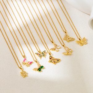 Collier Pendentif Papillon en Acier Inoxydable Plaqué Or avec Zircon pour Femme, Vente en Gros Usine, Nouveauté Tendance, Bijou de Mode, Idée Cadeau - Product Image 2