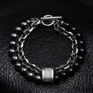 Bracelet géométrique tendance pour homme en acier inoxydable avec chaîne perlée et maillons, motif <span class=keywords><strong>carte</strong></span> givrée - Product Image 4