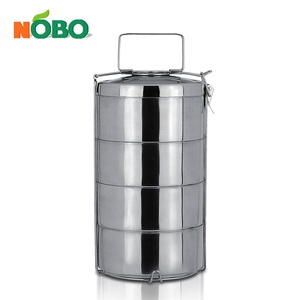 Boîte à Lunch en acier inoxydable, cercueil de stockage des aliments, avec compartiments, boîtes de rangement de forme ronde et bacs pliables, <span class=keywords><strong>NOBO</strong></span> brillant - Product Image 2