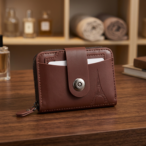 2025 Low Cost Modern Brown PU Button Closure Fold Over <b>Card</b> Holder <b>Wallet</b> - Product Image 2