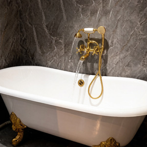 Ensemble <span class=keywords><strong>de</strong></span> robinetterie <span class=keywords><strong>de</strong></span> <span class=keywords><strong>douche</strong></span> murale en cuivre brossé antique européen, 1 poignée, <span class=keywords><strong>pour</strong></span> <span class=keywords><strong>baignoire</strong></span>, avec jet pluie doux et <span class=keywords><strong>barre</strong></span> coulissante, eau chaude/froide - Product Image 2