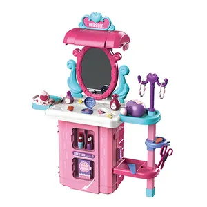 Ensemble de jouets maquillage pour filles, 3 en 1, jeu de cosmétiques en plastique, miroir de rouges à lèvres, bagues, coiffeuse, valise