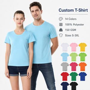 T-shirt unisexe à manches courtes en polyester 150g, col rond, été, logo personnalisé, promotion, haut de sport, blanc, bleu, vert, rose, gris, violet - Product Image 1