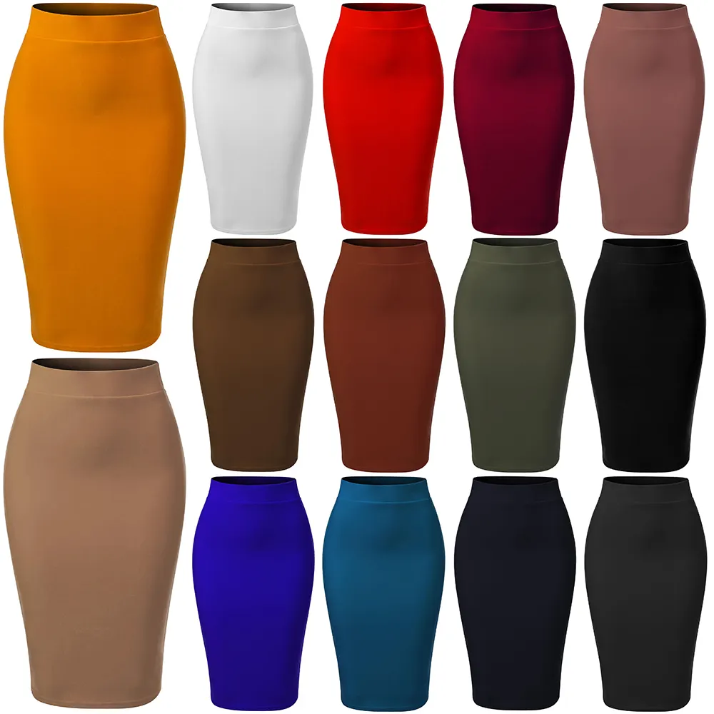 Classic England Style Solid Color Office Lady Elegant Tight Knee-length Pencil Skirts Casual Skirts For Women