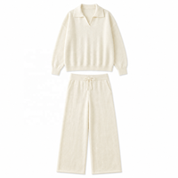 Ensemble deux pièces pull col rabattu en V et pantalon large en maille pour femme – Vêtements de créateur hiver – Vente en gros