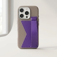 Étui porte-cartes en cuir grainé gris violet pour 16 Pro, étanche et antichoc, avec anneau magnétique et dragonne