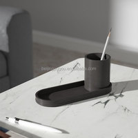 Organisateur de bureau minimaliste en béton industriel, combinaison de plateau de rangement ovale et de porte-stylos pour la décoration de table de bureau, couleur personnalisée