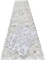 Tissu en maille élégant bleu pour robe de mariée, en tulle, dentelle, sequins, broderie perlée, pour vêtements de mode, tenues et robes