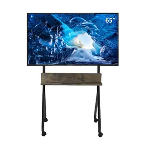 Factory Made Mobile Corner TV Stand 55-86inch Rolling TV Cart Floor Stand with Mount Wooden Storage Shelves Collector Series