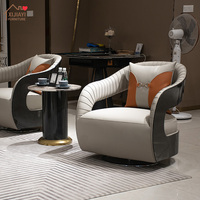 Fauteuil de salon moderne italien de luxe, revêtement en cuir véritable, structure en bois, fauteuil ergonomique pour hôtel et chambre à coucher